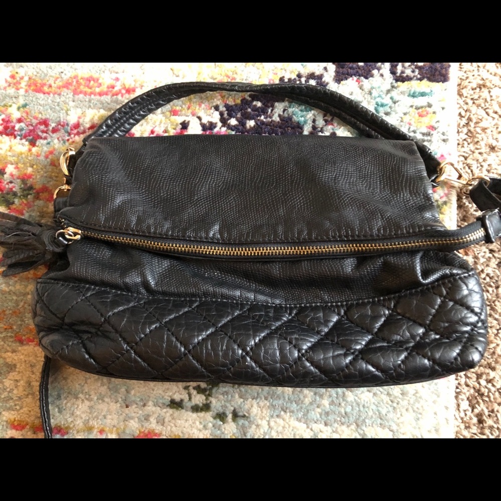 Black Fold-Over Crossbody